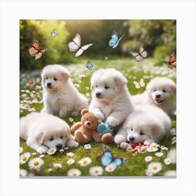 Puppies In The Grass Canvas Print