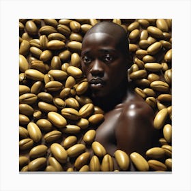 Man Surrounded By Coffee Beans Canvas Print