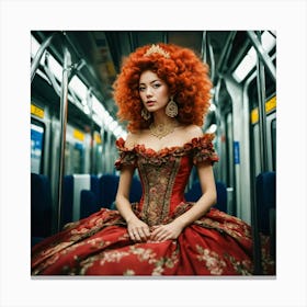 Red Haired Woman On Train Canvas Print