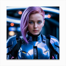 Futuristic Girl With Purple Hair 2 Canvas Print