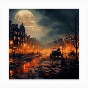 War at night in a city Canvas Print