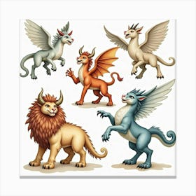 Watercolor The Mythical Creatures Of Ancient Greece In Dynamic Scenes 1 Canvas Print