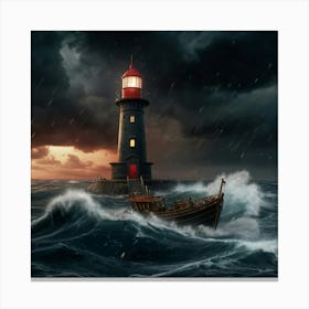 Default Create A Photo Of A Lighthouse In The Middle Of A Terr 1 Canvas Print