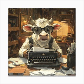 Funny Cow Writer Vintage 9 Canvas Print