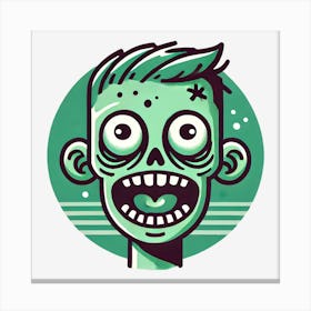 Green Zombie Head Horror Cartoon Canvas Print