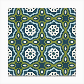 Vintage Bloom Tile Octagon In Olive And Blue Canvas Print