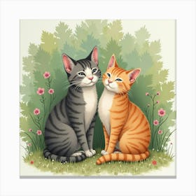 Human And Havana Brown Cat Enjoying A Quiet Evening, Watercolor Style 1 Canvas Print