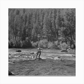 Custer County, Idaho, Fishing In The Salmon River By Russell Lee Canvas Print