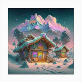 Mountain village snow wooden 6 4 Canvas Print