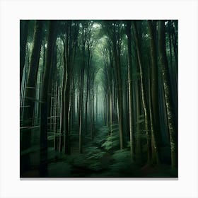 A Deep Forest Where The Trees Are So Densely Packed Together That Barely Any Sunlight Can Reach The Ground 3 Canvas Print