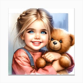 Little Girl With Teddy Bear 1 Canvas Print