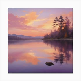 Sunset On The Lake Paintings Art Print 1 Canvas Print