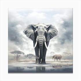 Elephants In The Savannah Canvas Print