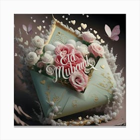 Eid Mubarak card with flowers 1 Canvas Print