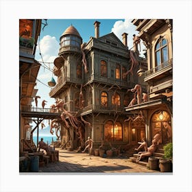 Steampunk Resort In City Cubism Style Canvas Print