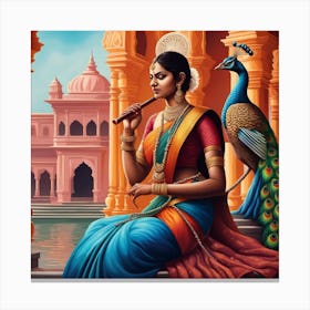 Indian Woman Playing Flute Canvas Print