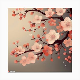 Firefly Japanese Cherry Blossom Art Illustrate Delicate Cherry Blossom Branches On A Minimalist Bac 1 Canvas Print