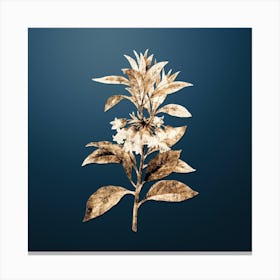 Gold Botanical Chinese New Year Flower on Dusk Blue n.0877 Canvas Print