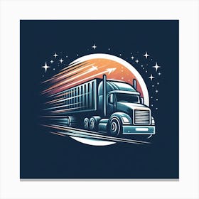 Semi Truck Driving Through The Night Sky Canvas Print