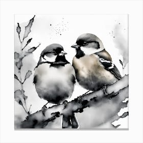 Firefly A Modern Illustration Of 2 Beautiful Sparrows Together In Neutral Colors Of Taupe, Gray, Tan (29) Canvas Print