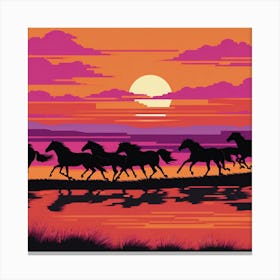 Horses At Sunset art print Canvas Print