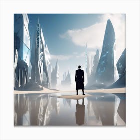 Man In Futuristic City Canvas Print