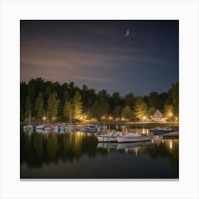 Moonlit Lake At Night Canvas Print