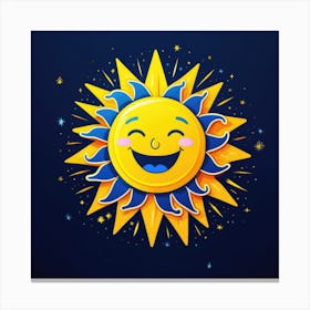 Lovely smiling sun on a blue gradient background 52 Canvas Print