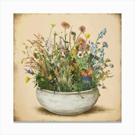 Vintage Wildflowers In A Bowl 6 Canvas Print