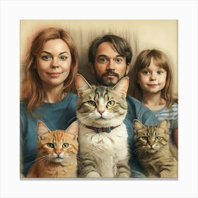 Family Portrait With Cats Canvas Print