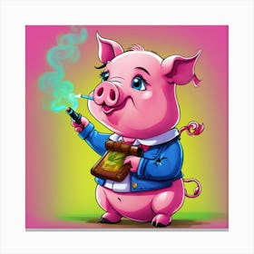 Pig Smoking A Cigarette Canvas Print