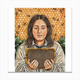 a detailed and evocative portrait of a beekeeper, surrounded by buzzing bees and honeycombs, capturing the essence of sustainable and nature-connected living. This unique and visually compelling art print is perfect for beekeeping enthusiasts and those who appreciate the harmony between humans and nature, adding a touch of ecological awareness to home decor. Canvas Print