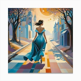 Girl In A Blue Dress Canvas Print