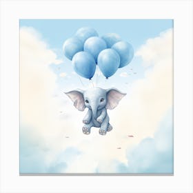 Baby Elephant With Blue Balloons Canvas Print