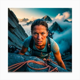 Woman Climbs A Mountain Canvas Print