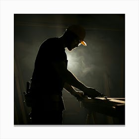 Silhouette Of A Construction Worker 3 Canvas Print
