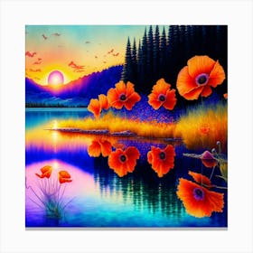 Sunset With Poppies Canvas Print