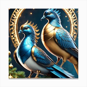 Doves On Christmas Tree Canvas Print