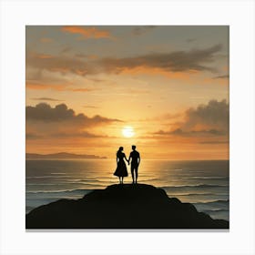 Couple On The Beach At Sunset art print Canvas Print