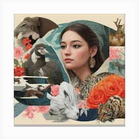 Woman With Animals Canvas Print