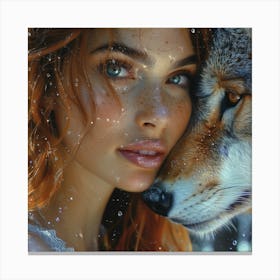 Portrait Of A Woman With A Wolf Canvas Print