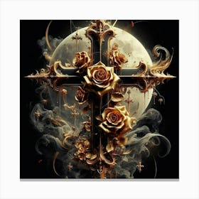 Cross And Roses 2 Canvas Print