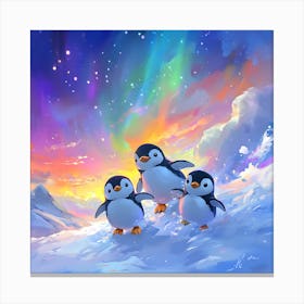 Penguins In The Snow 2 Canvas Print