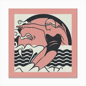 art deco style swimmer splash in pink 1 Canvas Print