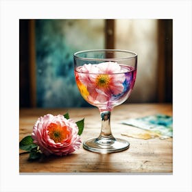 Peonies In A Wine Glass Canvas Print