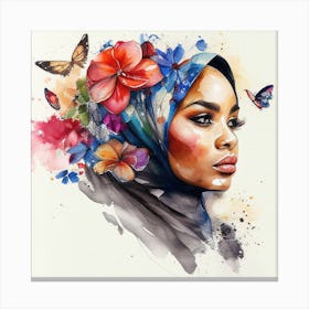 Watercolor Floral Muslim Arabian Woman #2 Canvas Print