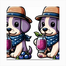 Two Dogs Drinking Blueberry Juice Canvas Print