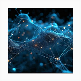 Blueish Abstract Network Of Interlinked Nodes Floating In Three Dimensional Space Showcasing Futuri (1) 2 Canvas Print