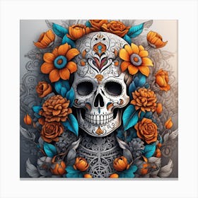 Sugar Skull With Flowers Canvas Print