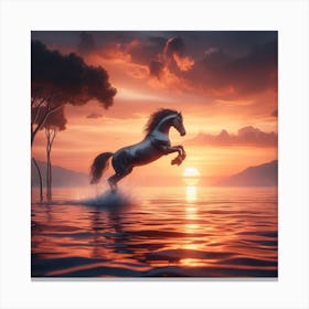 Horse jumping from the water Canvas Print